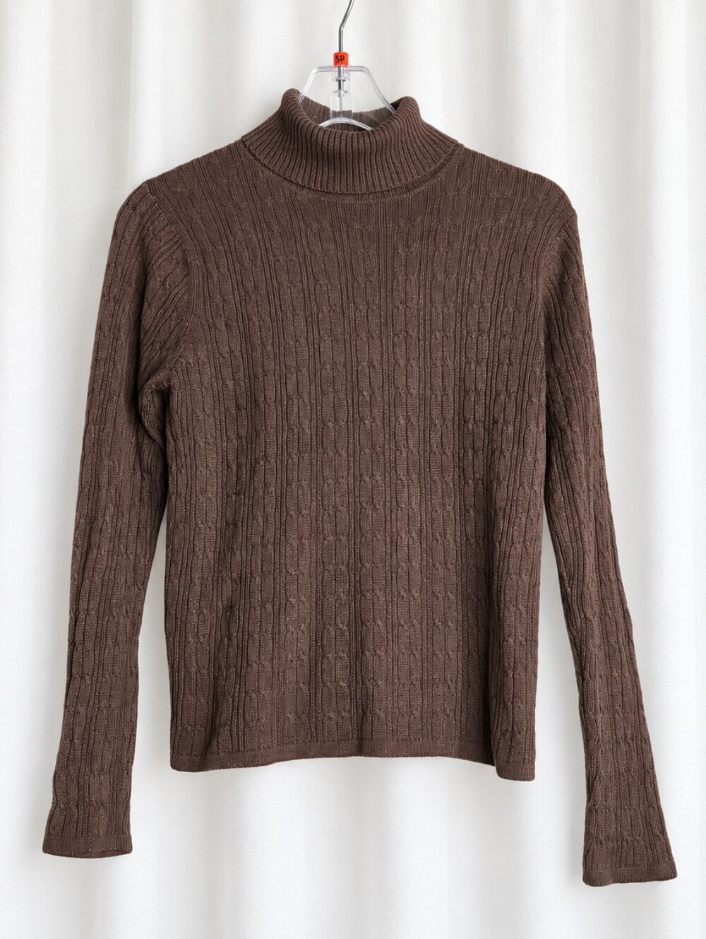 Embassy Row Vintage Chocolate Brown Silk Cashmere Cabke Knit Turtleneck Sweater